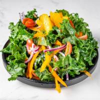 Kale Salad · Kale sliced orange, fresh red pepper, cherry tomatoes, red onion, mixed with olive oil, fres...