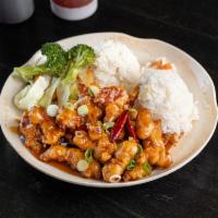 Sesame Chicken · Battered chicken breast stir-fried with sweet tangy sesame sauce.