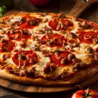 Halal Pepperoni Pizza Twist · This pizza has our signature red sauce and halal pepperoni.