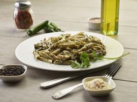 Pesto Chicken Pasta · This pasta has out signature pesto sauce, penne pasta, sliced spinach & all-natural garlic chicken breast.
