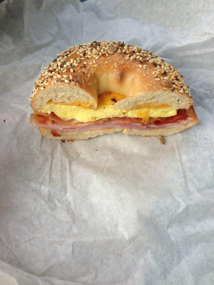 Egg, Ham, and Cheese Bagel · Add avocado for an additional charge.