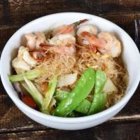 Vermicelli Noodles · Stir-fried silver noodles with egg, scallions, snow peas, tomatoes and onions.