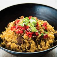 Sukiyaki Fried Rice with Beef Bowl · Our signature thin-sliced Sukiyaki-marinated beef stir-fried with white rice, egg yolk, mush...