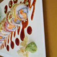Candy Cane Roll · Sushi shrimp, crab salad and crunchy inside, tuna and white tuna on top with special sauce.