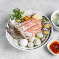 2. Japanese Miso Hot Pot · Pork slices, napa, udon, cuttlefish, clam, shrimp, fish fillet, soft tofu, fried tofu skin, ...