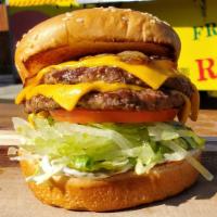 Double Cheeseburger  · Mayo, pickles, lettuce, tomato, grilled onions, cheese and 2 patties.