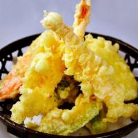Mixed Tempura · 2 pieces of deep fried shrimp and 5 pieces of deep fried veggies.