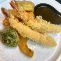 Shrimp and Vegetable Tempura · Shrimp, broccoli, sweet potato, taro, pumpkin and zucchini tempura fried. Served with ground...