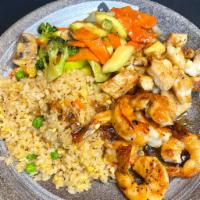 Hibachi Chicken and Shrimp · Hibachi Style Chicken and Shrimp with wok sauteed vegetables and fried rice.  Served with mu...