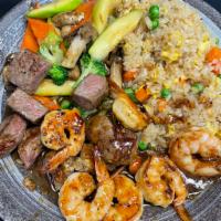 Hibachi Filet Mignon and Shrimp · Hibachi Style Filet Mignon and Shrimp with wok sauteed vegetables and fried rice.  Served wi...
