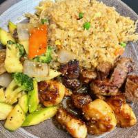 Hibachi Filet Mignon and Scallops · Hibachi Style Filet Mignon and Scallops with wok sauteed vegetables and fried rice.  Served ...
