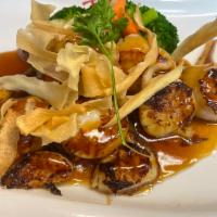 Teriyaki Scallop · Served with teriyaki sauce and steamed vegetables.  Choice of rice, served with miso soup an...