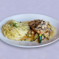 Chicken Napolitana Lunch · Grilled and stuffed with ricotta cheese, sun-dried tomatoes, mushrooms, red onions and zucch...