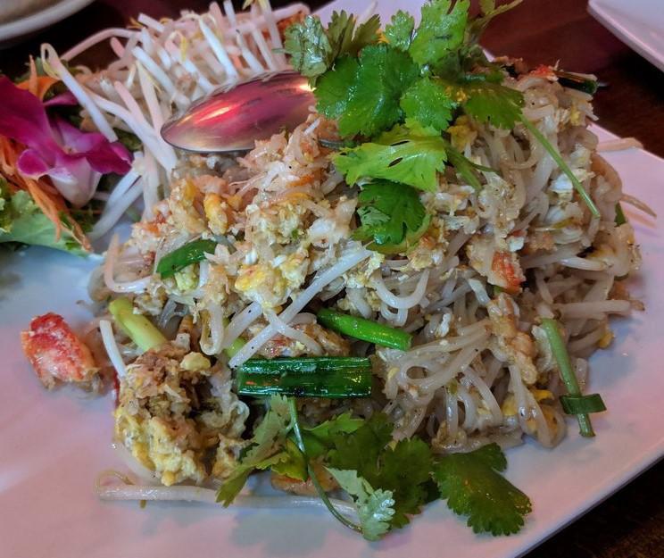Pad Thai Crab · Stir-fried rice noodles with crab, egg, bean sprouts and onion topped with ground peanut.