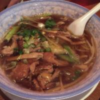 Duck Noodle Soup · Sliced duck, sprout, onion and cilantro in duck broth soup.