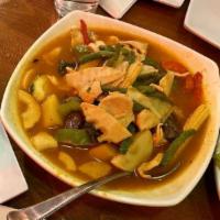 Forest Curry · Choice of protein, mushroom, krachai, capper, bamboo, string bean, carrot, baby corn, zucchi...