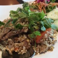 Duck Fried Rice · Fried rice with roast duck, onion and tomatoes.