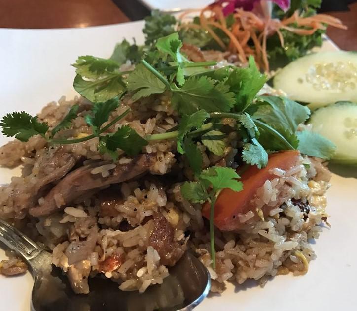 Duck Fried Rice · Fried rice with roast duck, onion and tomatoes.