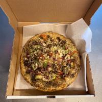 Vegan Pizza Special  · Garlic based white pizza with olive oil,  garlic crust, black olives, green peppers, articho...