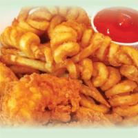 14. Kids Chicken Strips & Curly Fries · Kid Drink Included 
