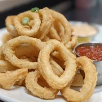 Crispy Calamari · Marinara, pickled cherry peppers and b&g aioli.