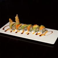 #9 Roll · shrimp tempura, cucumber, top with avocado and salmon