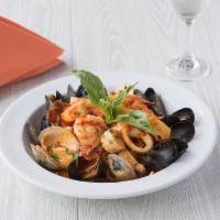 Scoglio · Linguine or risotto with clams, mussels, shrimp, scallops, calamari, lobster tail. Served in...