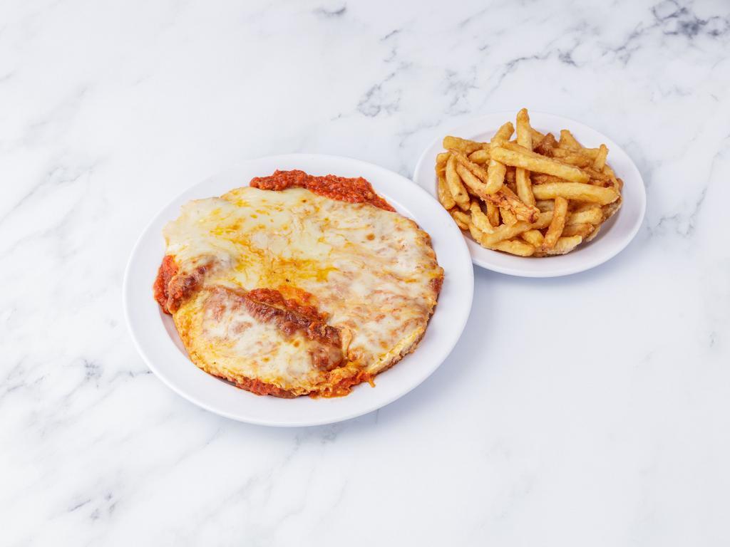 Chicken Parmigiana · Breaded, tomato sauce and mozzarella cheese.