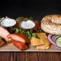 Smokehouse Fish Board · All 5 fish and 2 bagels. Serves 2 or more. Includes salmon candy (Pacific Northwest style ho...