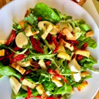 Bzb tropical Salad · Arugula, spinach and baby kale mixed with sun-dried tomato, heart of palm, beet root, and ma...