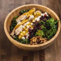 Kale Salad* · Kale, hormone free chicken, cranberries, walnuts, feta cheese, house-made honey Dijon dressi...