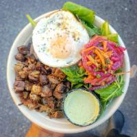 Cala Brisket Bowl (d) · Bolivian roasted brisket with llajua mayo & fried egg. 

Triple grains (toasted rice, re...