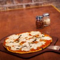 Santo's Margherita Pizza · Fresh mozzarella, basil, marinara and extra virgin olive oil.