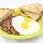 Hash and Eggs · Corned beef hash covered with 2 fresh-cracked eggs any style.