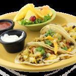 Breakfast Tacos  · 3 corn tortillas filled with our fresh cracked eggs, scrambled with chorizo sausage, black b...