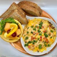 Southwest Frittata · Cheddar and jack cheeses, chicken, diced bacon, diced onions, diced tomatoes and diced jalap...