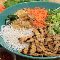 98 - Grilled Chicken and Pork Vermicelli · Chicken and pork. Rice vermicelli, mixed greens (bean sprouts, lettuce, mint, cilantro, pick...