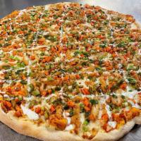Hand Tossed Spicy Buffalo Chicken Pizza · Chicken tenders, hot giardiniera, scallion, drizzled with ranch, Buffalo sauce. No pizza sau...