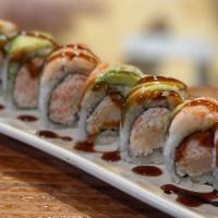 Shrimp Lover Roll · Shrimp tempura and crab topped with cooked shrimp and avocado. Eel sauce.
