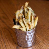 Truffle Fries · Thicker than our standard fries, golden brown, tossed with black truffles, olive oil and sal...