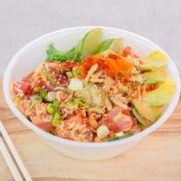 Ahi tuna Poke  · Rice bowl with spicy ahi tuna, crab salad, seaweed salad, avocado, and cucumber.