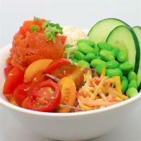Spicy Tuna Bowl · Spicy Ground tuna, green onion, fish egg, crab mix, carrot , cucumber, edamame, tomato, furi...