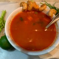 Seafood soup (Caldo de Camaron)Mexican style  · Served with carrots, potatoes, celery, and mixed seafood ingredients. (Spicy)