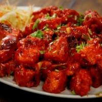 Paneer 65 · Vegetarian- Cottage cheese marinated in Indian spices and deep fried.