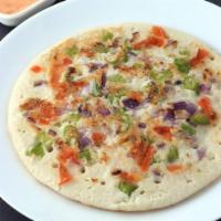 Onion Chilli Uttapam · Vegan & Vegetarian-South Indian thick pancake made from rice flour topped with chopped onion...