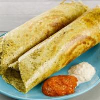 Onion Chilli Pessaratu · Vegan & Vegetarian- Pesarattu, thin lentil crepes topped with chopped onions and green chill...