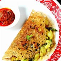 Mysore Masala Dosa · Vegan & Vegetarian- Dosa, thin rice crepes stuffed with spiced mashed potato served with sam...