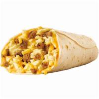 Breakfast Burrito · Cheddar cheese, egg and choice of bacon or sausage.