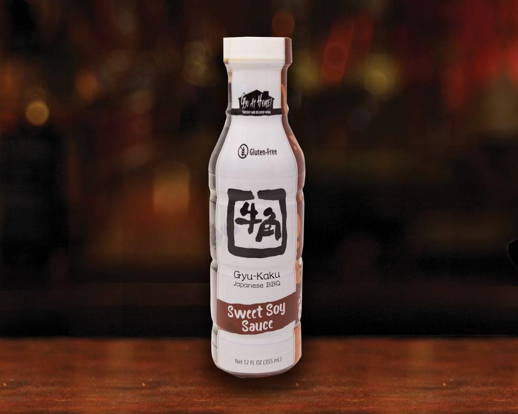 Sweet Soy Sauce Bottle (12 oz) · Enjoy our original Sweet Soy Sauce at home! Use it on your delivery/takeout order or bring a Japanese flair to your next backyard BBQ!
Soy sauce, pear juice, and ginger are three of the secret ingredient that we can share with you. Only available at Gyu-Kaku.
Gluten Free