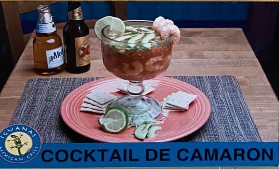 Cocktel De Camaron · Shrimp mixed with pico de gallo lime, avocado and hot salsa in special cocktail sauce. Includes rice and beans.